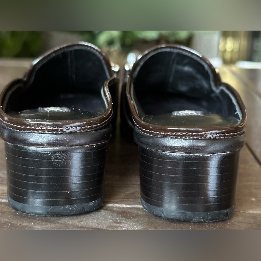 Brighton Austen Mules Brown Croc And Black Leather Open Back Slip On Sz 5 - Picture 8 of 13
